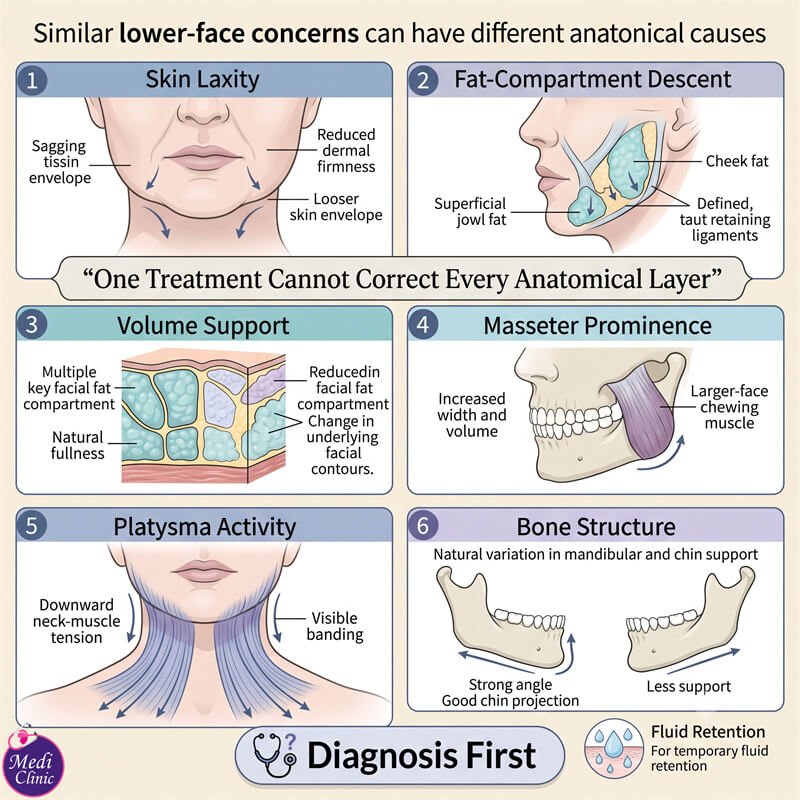 Doctor assessing jawline and lower-face laxity in JB Doctor assessing jawline and lower-face laxity in JB