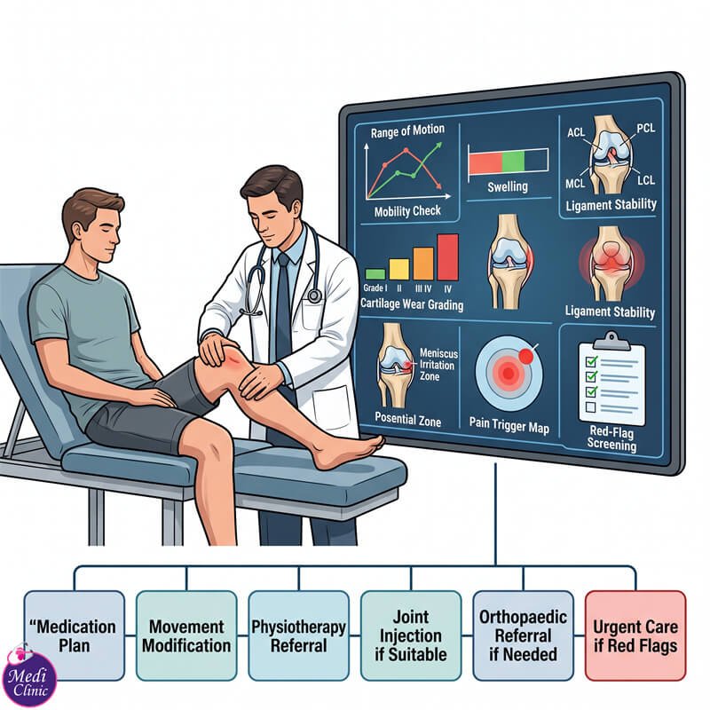 Doctor assessing knee and joint proportion and anatomy at our Johor Bahru clinic Doctor assessing knee and joint proportion and anatomy at our Johor Bahru clinic