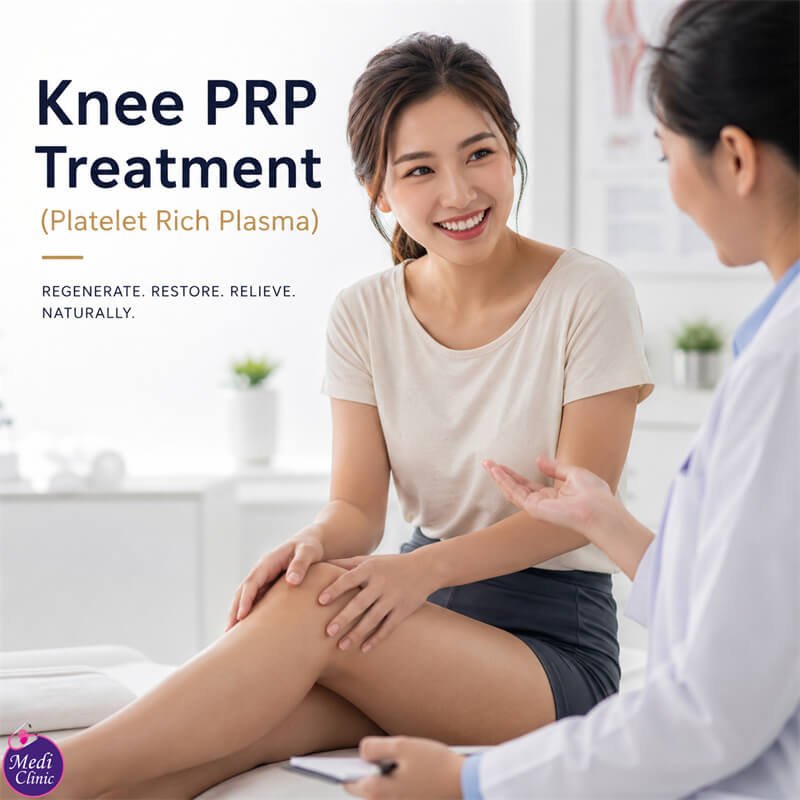 Doctor assessing knee pain before PRP injection in Johor Bahru JB SG Doctor assessing knee pain before PRP injection in Johor Bahru JB SG