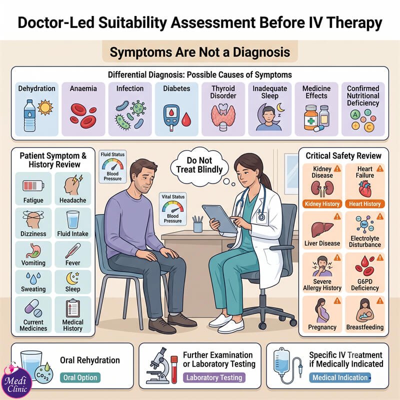Doctor assessing patient for IV hydration suitability at our Johor Bahru clinic Doctor assessing patient for IV hydration suitability at our Johor Bahru clinic