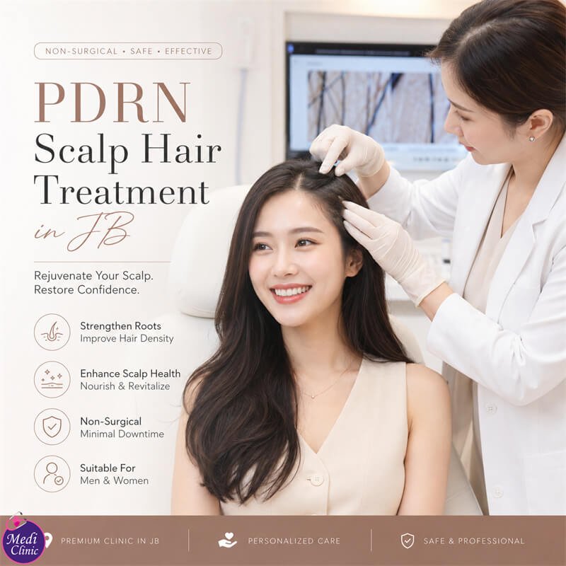 Doctor assessing scalp and hair follicles at our Johor Bahru clinic JB SG Doctor assessing scalp and hair follicles at our Johor Bahru clinic JB SG