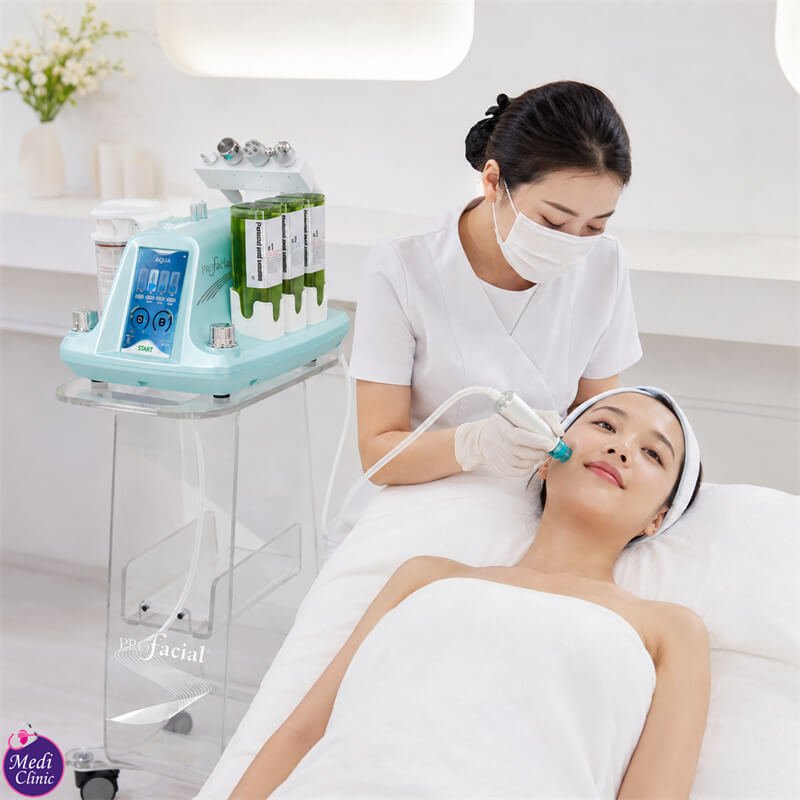Doctor assessing skin suitability for PROFacial near Singapore Doctor assessing skin suitability for PROFacial near Singapore