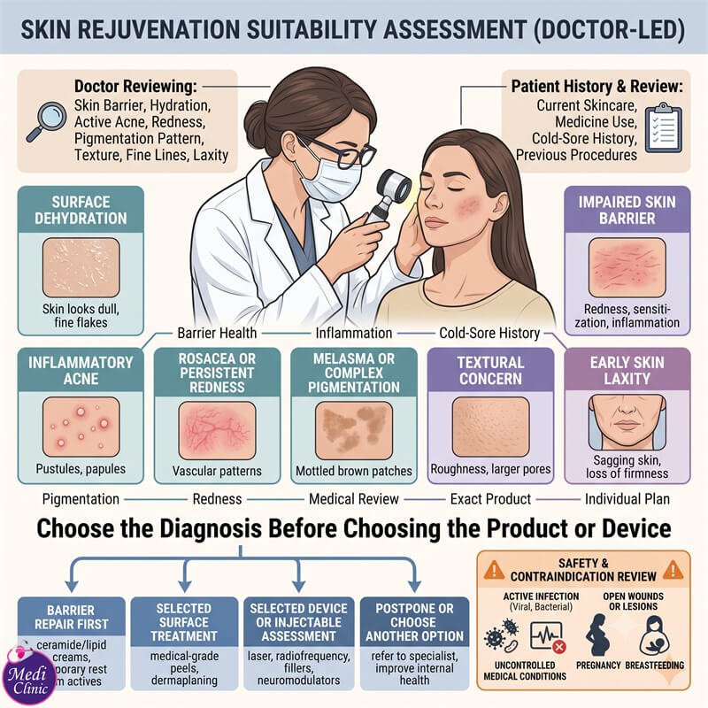 Doctor assessing skin texture and hydration at our Johor Bahru clinic Doctor assessing skin texture and hydration at our Johor Bahru clinic