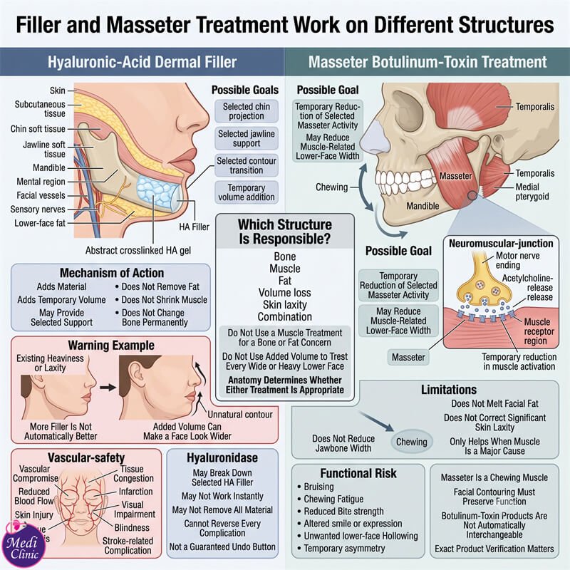 Doctor comparing filler, muscle and skin-tightening treatments JB SG Doctor comparing filler, muscle and skin-tightening treatments JB SG