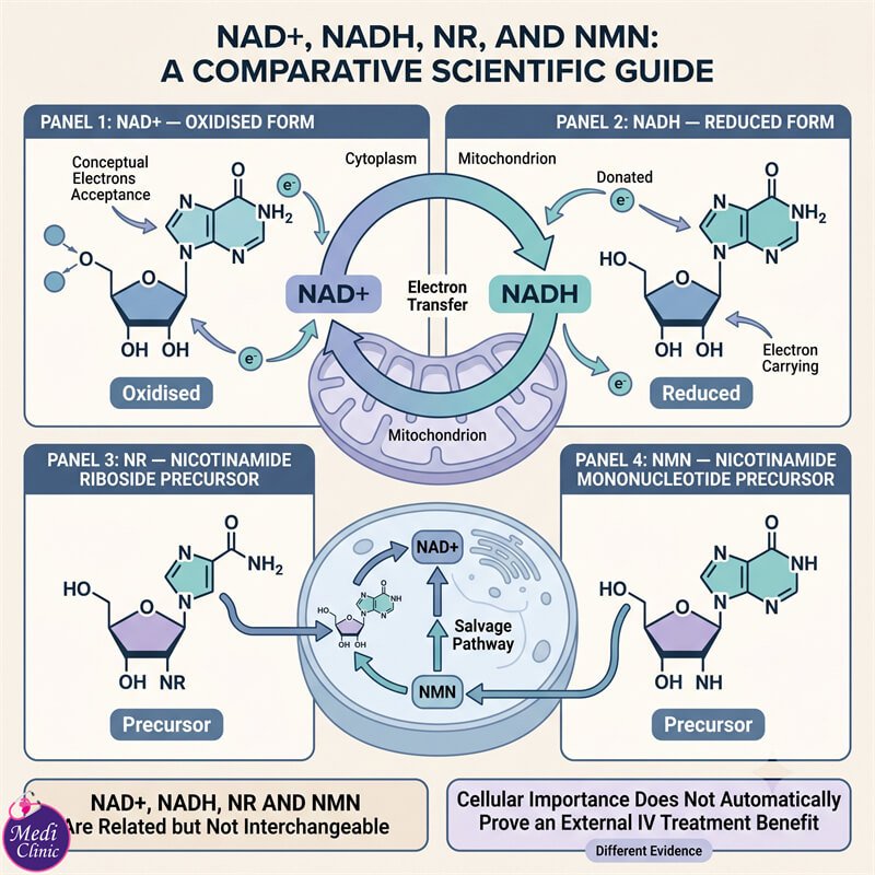 Doctor explaining NAD+ NADH NR and NMN Doctor explaining NAD+ NADH NR and NMN
