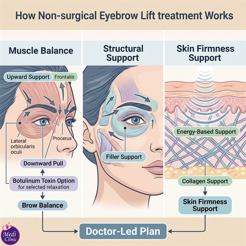 Doctor explaining facial anatomy for eyebrow lift treatment in JB Doctor explaining facial anatomy for eyebrow lift treatment in JB