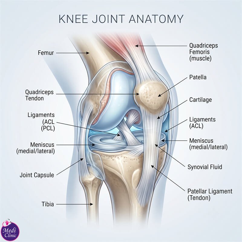 Doctor performing knee and joint pain assessment at Medi Clinic Johor Bahru Doctor performing knee and joint pain assessment at Medi Clinic Johor Bahru