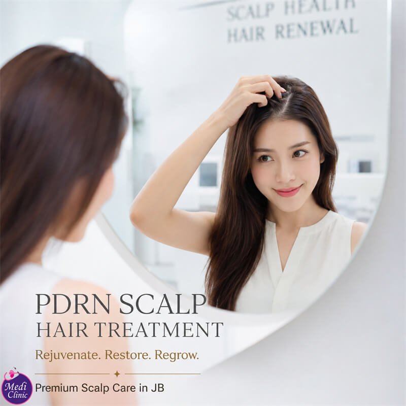 Doctor planning a PDRN scalp treatment programme for patient from Singapore at Medi Clinic JB SG Doctor planning a PDRN scalp treatment programme for patient from Singapore at Medi Clinic JB SG
