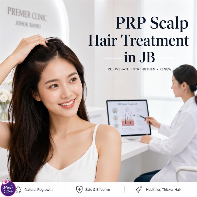 Doctor planning a PRP hair treatment programme for patient from Singapore at Medi Clinic JB SG Doctor planning a PRP hair treatment programme for patient from Singapore at Medi Clinic JB SG