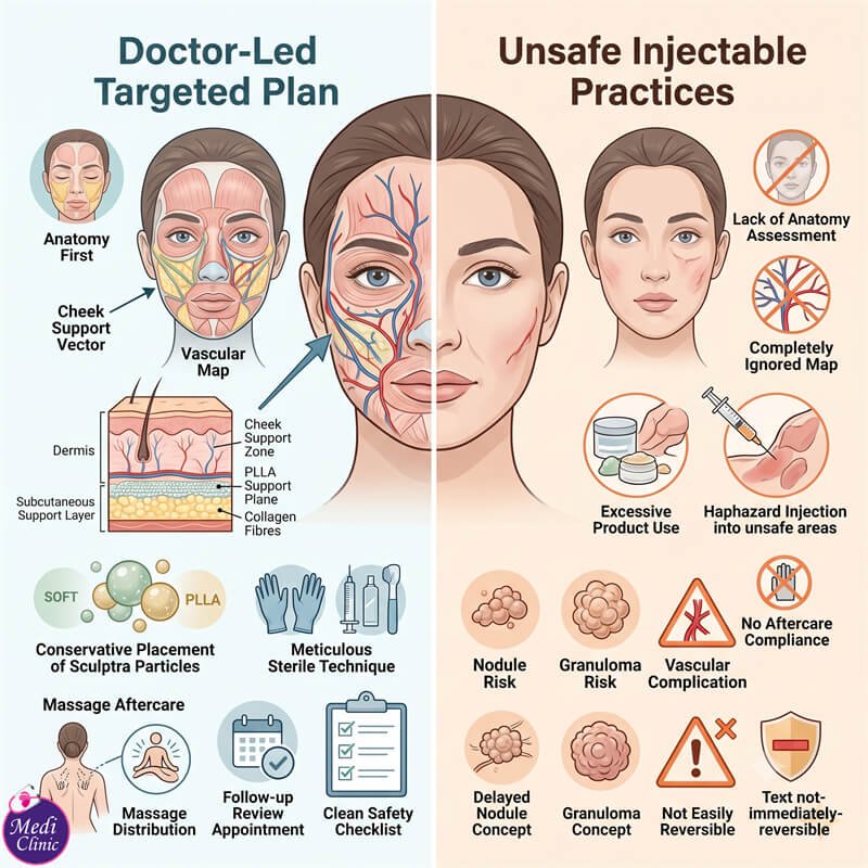 Doctor planning a Sculptra collagen treatment programme for patient from Singapore Doctor planning a Sculptra collagen treatment programme for patient from Singapore