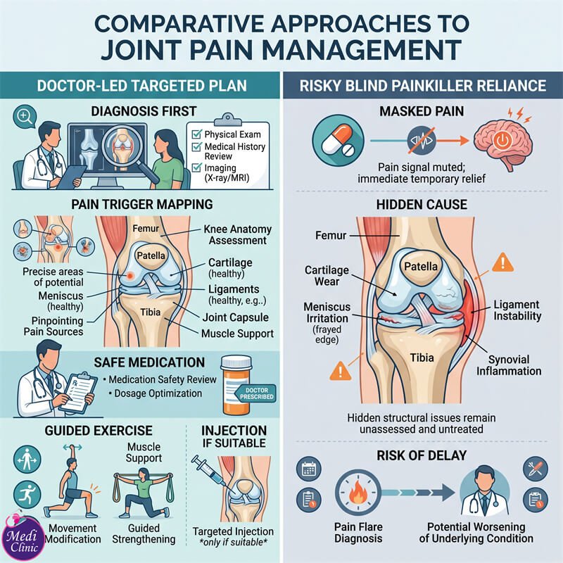 Doctor planning a knee pain treatment programme for patient from Singapore at Medi Clinic JB Doctor planning a knee pain treatment programme for patient from Singapore at Medi Clinic JB