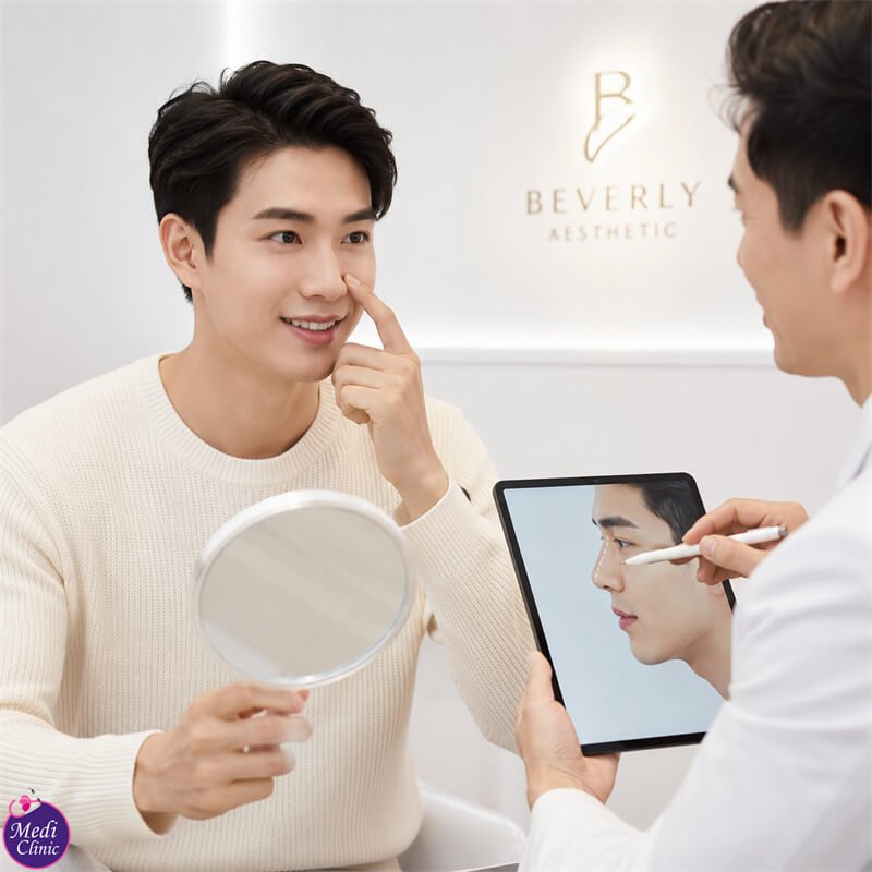 Dokter merencanakan program perawatan filler hidung untuk pasien dari Singapura di Medi Clinic JB SG Dokter merencanakan program perawatan filler hidung untuk pasien dari Singapura di Medi Clinic JB SG