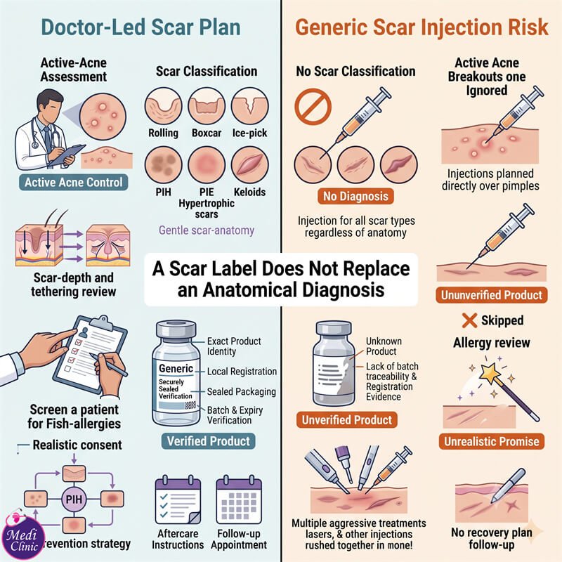 Doctor planning a polynucleotide scar treatment programme for patient from Singapore at Medi Clinic JB