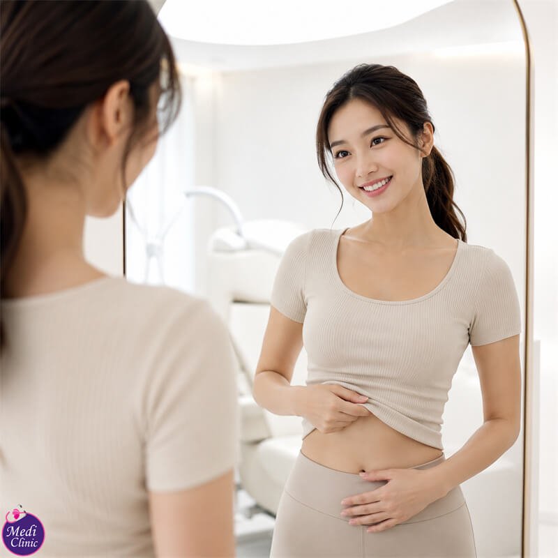 Doctor planning a postpartum stretch marks treatment programme for patient from Singapore at Medi Clinic JB SG Doctor planning a postpartum stretch marks treatment programme for patient from Singapore at Medi Clinic JB SG
