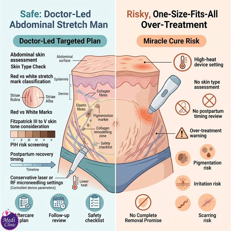 Doctor planning a postpartum stretch marks treatment programme for patient from Singapore at Medi Clinic JB Doctor planning a postpartum stretch marks treatment programme for patient from Singapore at Medi Clinic JB