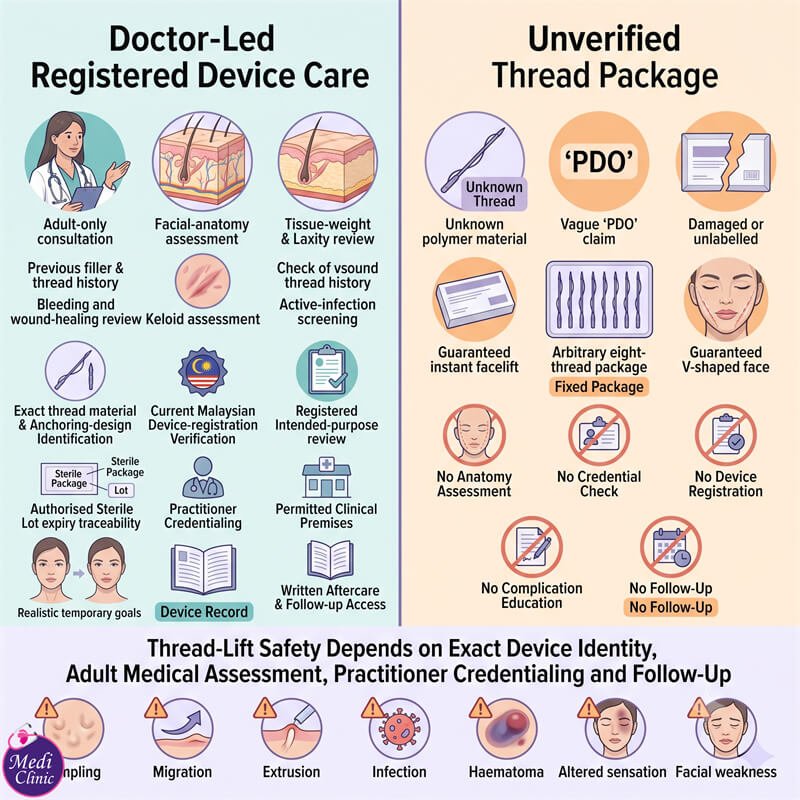 Doctor planning a safe facial-suspension assessment for patient from Singapore