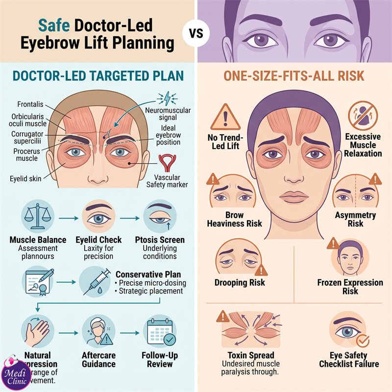 Doctor planning an eyebrow lift treatment programme for patient from Singapore at Medi Clinic JB Doctor planning an eyebrow lift treatment programme for patient from Singapore at Medi Clinic JB