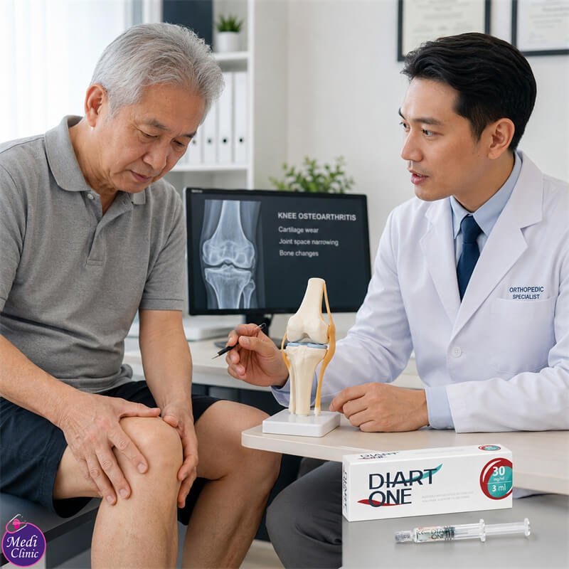 Doctor reviewing knee X-rays before viscosupplementation JB SG Doctor reviewing knee X-rays before viscosupplementation JB SG