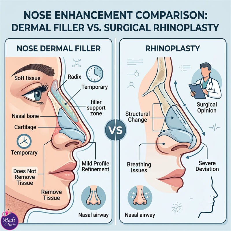 Improved facial balance after doctor-led nose filler therapy at our JB clinic Improved facial balance after doctor-led nose filler therapy at our JB clinic