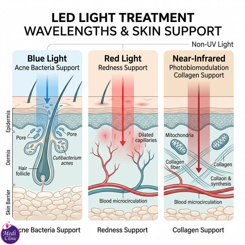 Improved skin recovery after LED light therapy at our JB clinic Improved skin recovery after LED light therapy at our JB clinic