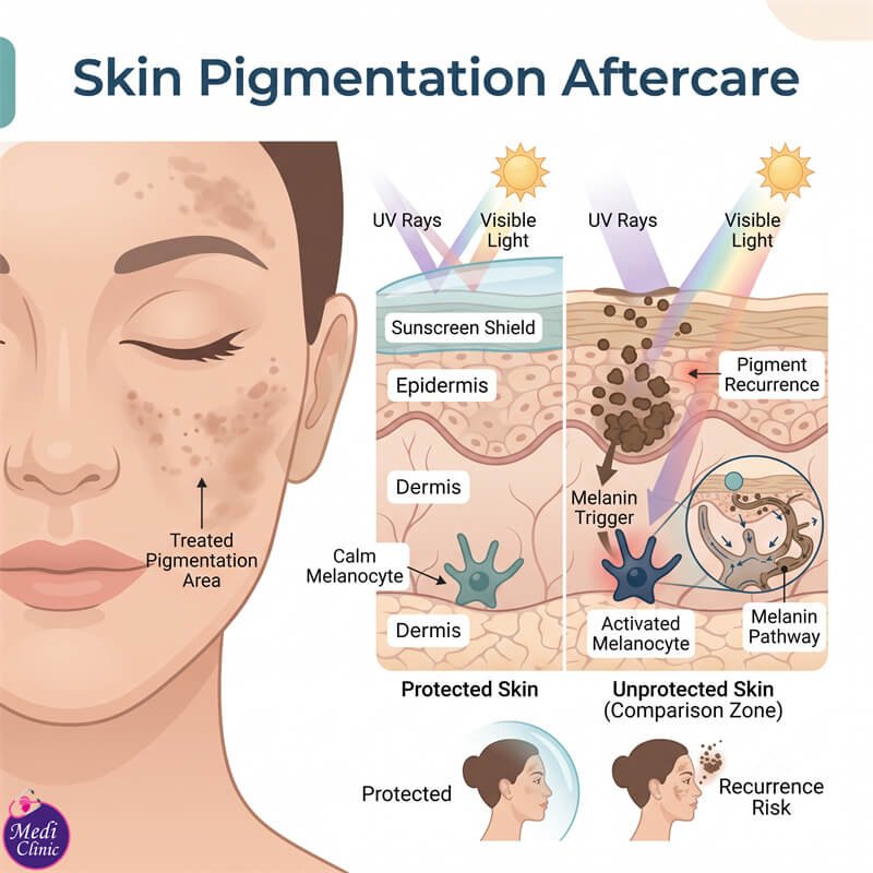 Improved skin tone after pigmentation therapy at our JB clinic Improved skin tone after pigmentation therapy at our JB clinic