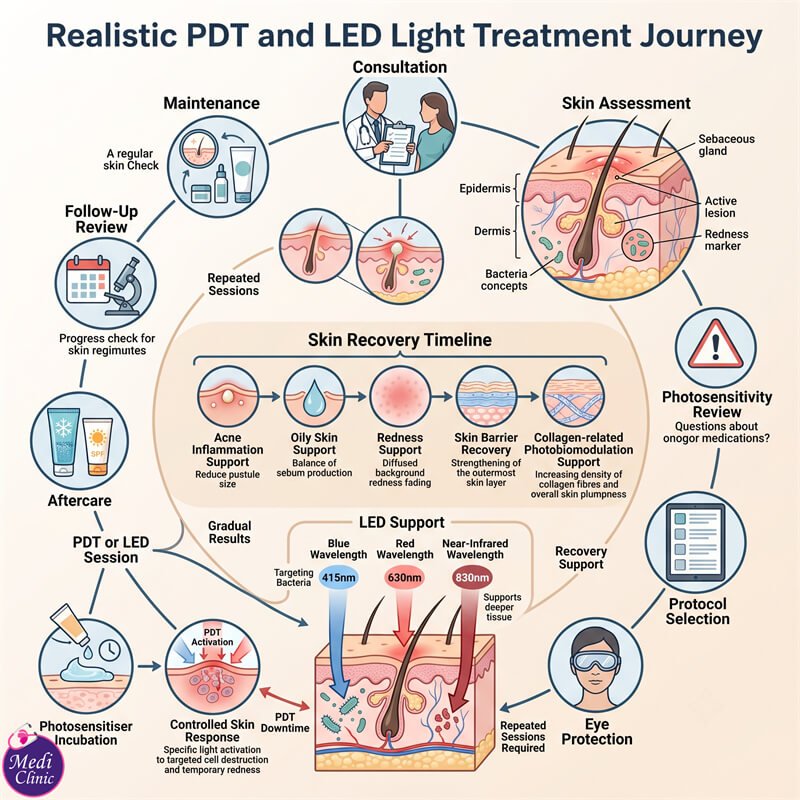 Patient discussing LED light treatment aftercare and sunscreen at Medi Clinic JB Patient discussing LED light treatment aftercare and sunscreen at Medi Clinic JB