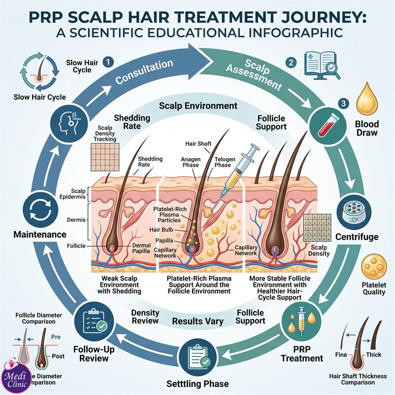 Patient discussing PRP hair treatment aftercare and safety at Medi Clinic JB Patient discussing PRP hair treatment aftercare and safety at Medi Clinic JB