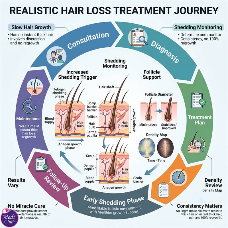 Patient discussing hair thinning aftercare and safety at Medi Clinic JB Patient discussing hair thinning aftercare and safety at Medi Clinic JB
