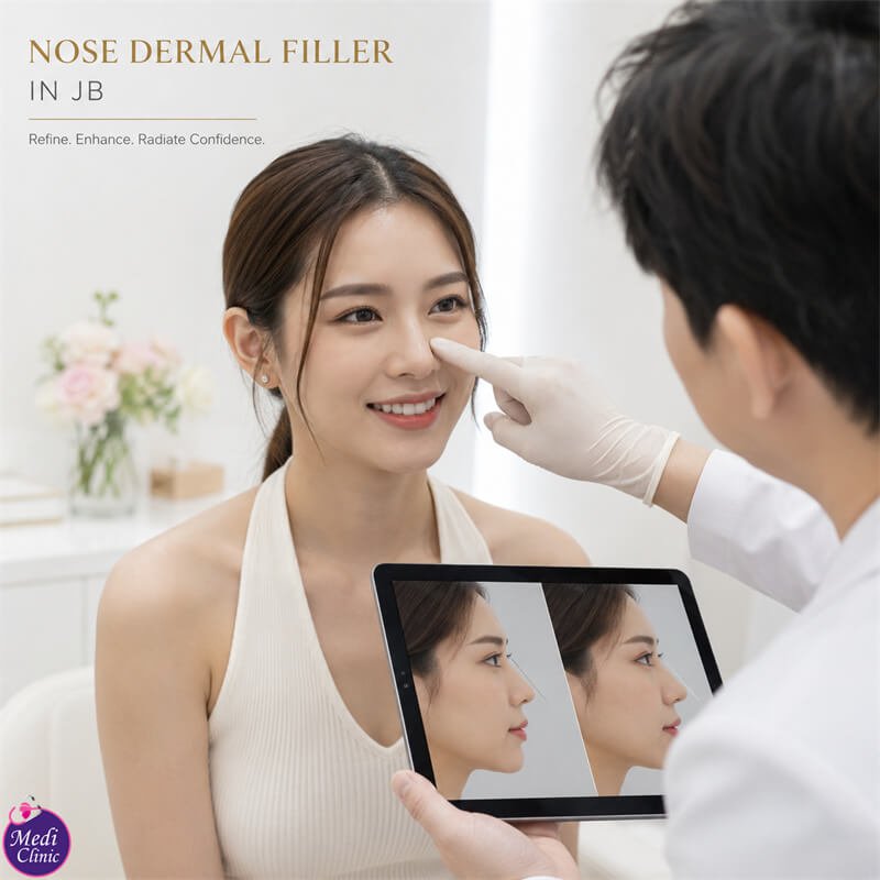 Pasien berdiskusi tentang perawatan pascatindakan dan keamanan filler hidung di Medi Clinic JB SG Pasien berdiskusi tentang perawatan pascatindakan dan keamanan filler hidung di Medi Clinic JB SG