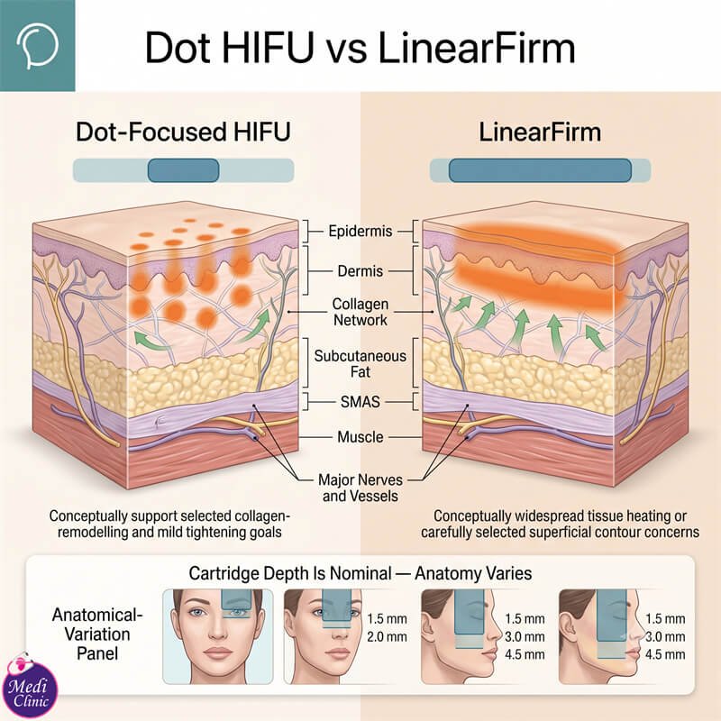 Diagram comparing Dot and LinearFirm HIFU JB SG Diagram comparing Dot and LinearFirm HIFU JB SG