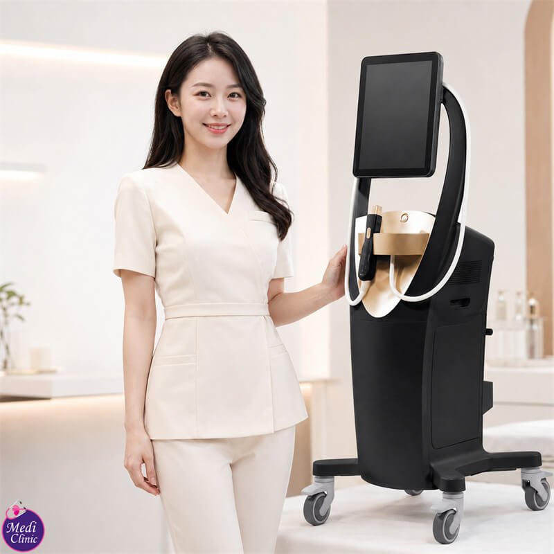 Doctor assessing facial laxity before DENSITY RF treatment JB SG Doctor assessing facial laxity before DENSITY RF treatment JB SG