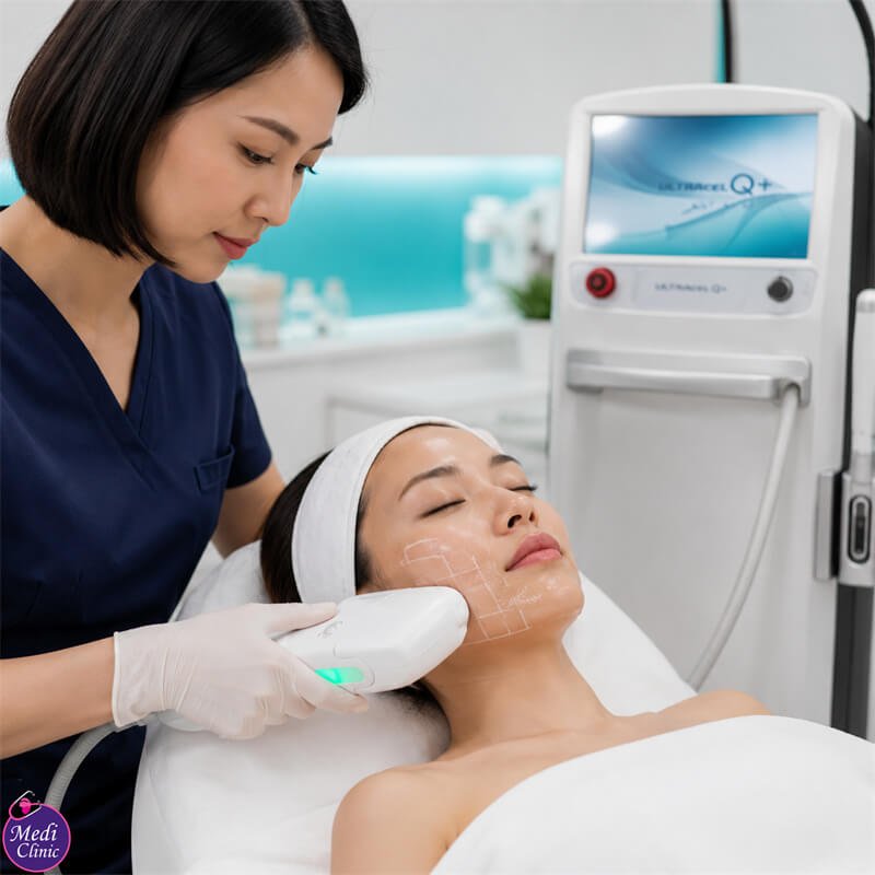 Doctor assessing facial laxity before ULTRACEL Q+ JB SG Doctor assessing facial laxity before ULTRACEL Q+ JB SG