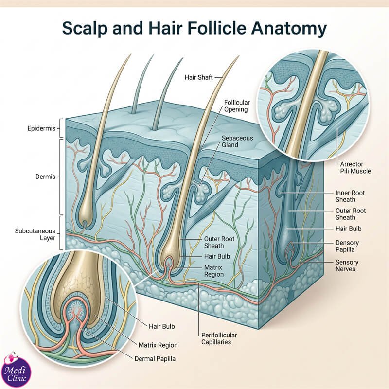 Doctor assessing hair thinning at Medi Clinic JB SG Singapore Doctor assessing hair thinning at Medi Clinic JB SG Singapore
