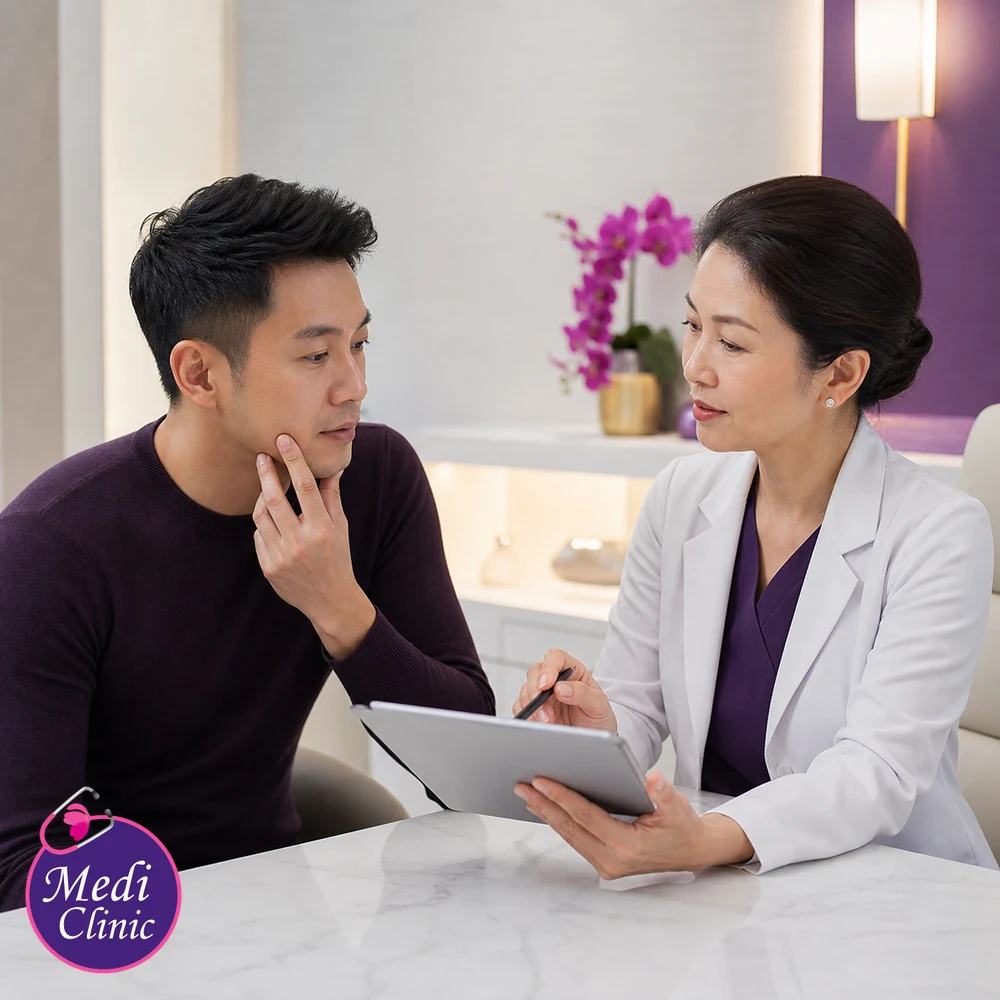Doctor assessing suitability and contributing factors for Aesthetic Consultation