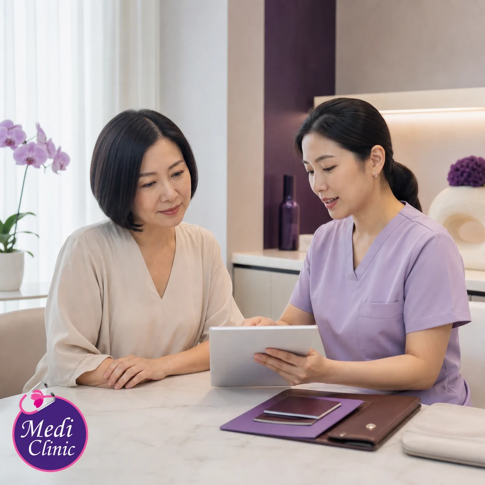 Doctor assessing suitability and contributing factors for Aesthetic Surgery and Japan Medical Travel Consultation Guide