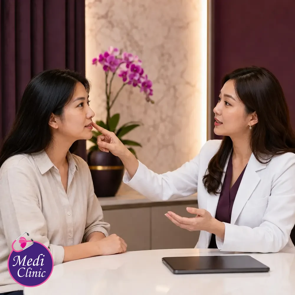 Doctor assessing suitability and contributing factors for Aesthetic Treatment Cost Guide