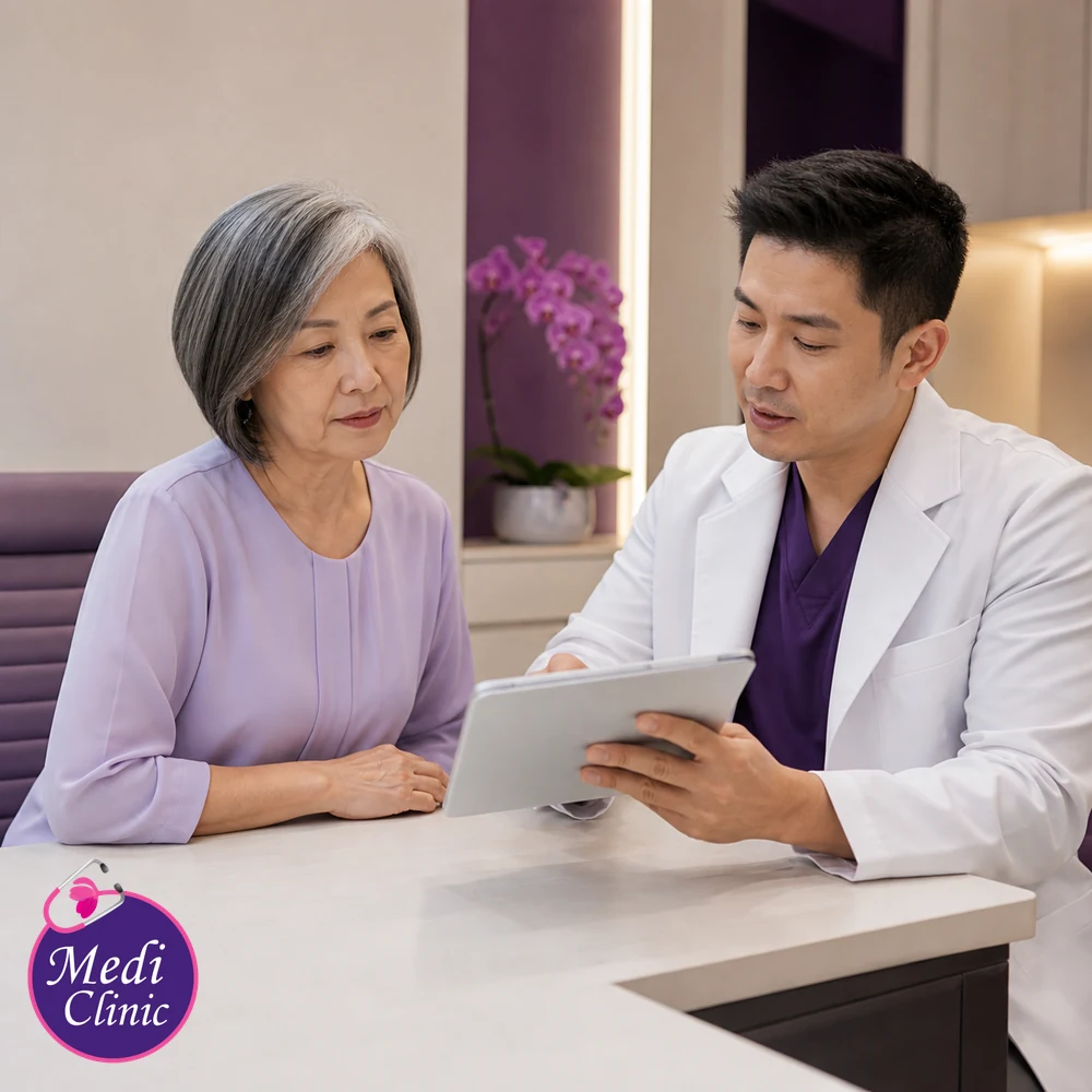 Doctor assessing suitability and contributing factors for Aesthetic Treatment Downtime