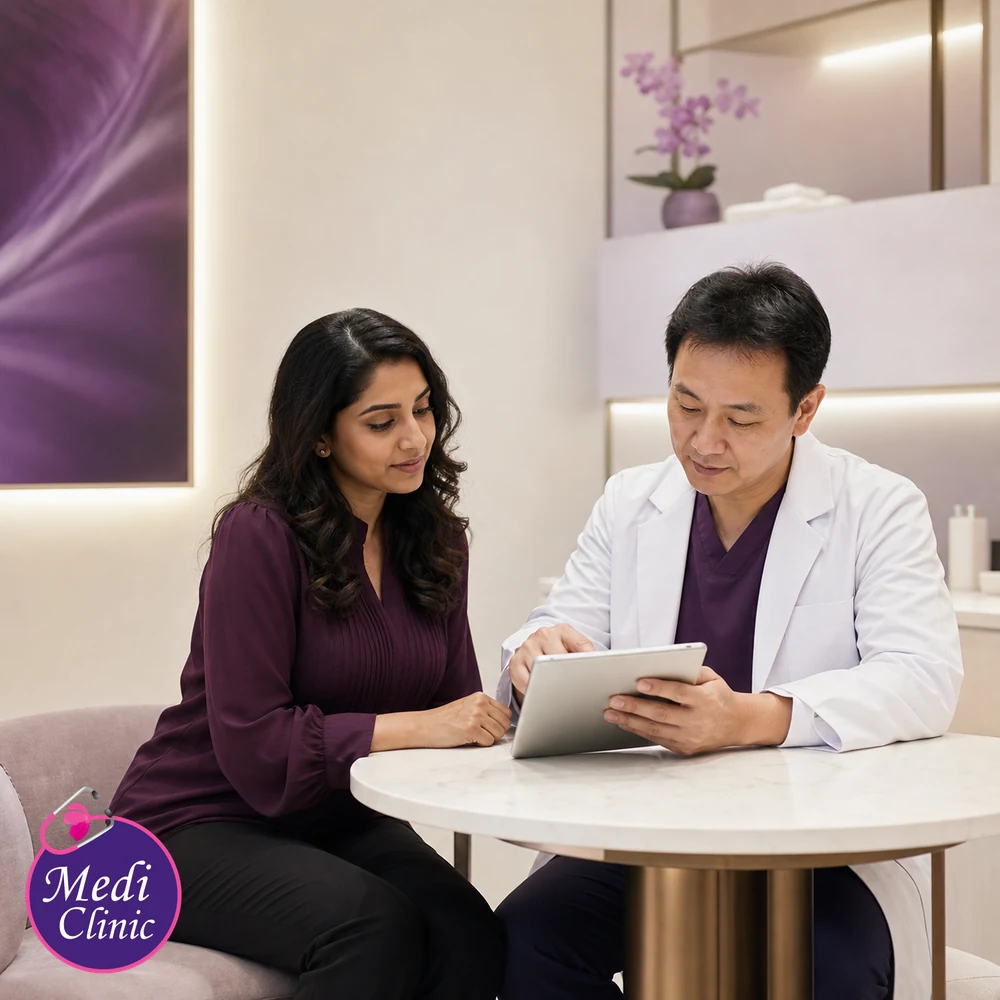 Doctor assessing suitability and contributing factors for Aesthetic Treatment Follow-Up