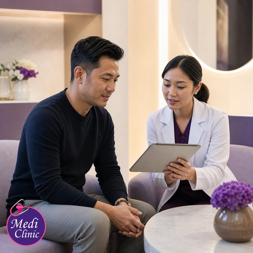 Doctor assessing suitability and contributing factors for Aesthetic Treatment Maintenance