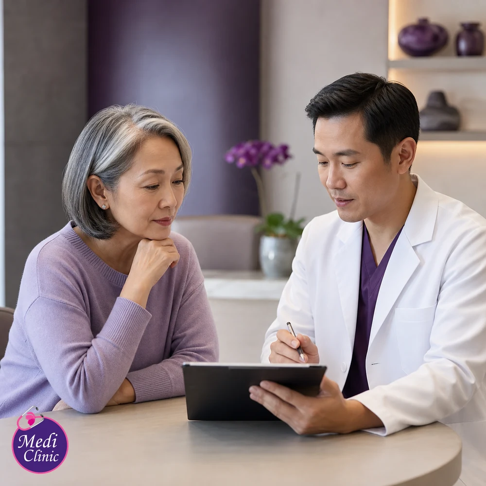 Doctor assessing suitability and contributing factors for Aesthetic Treatment Results Timeline Guide