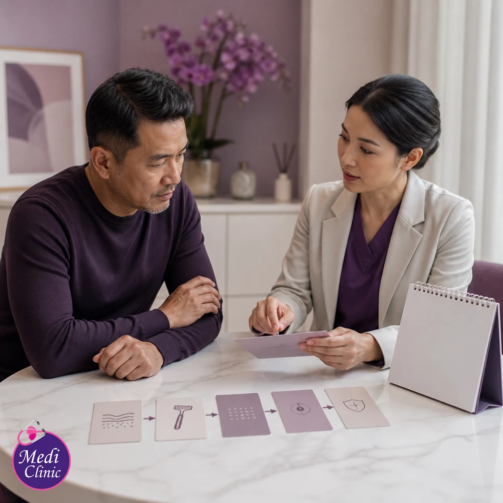 Educational treatment-selection visual for Bikini Line Hair and Ingrown Hair Treatment Options
