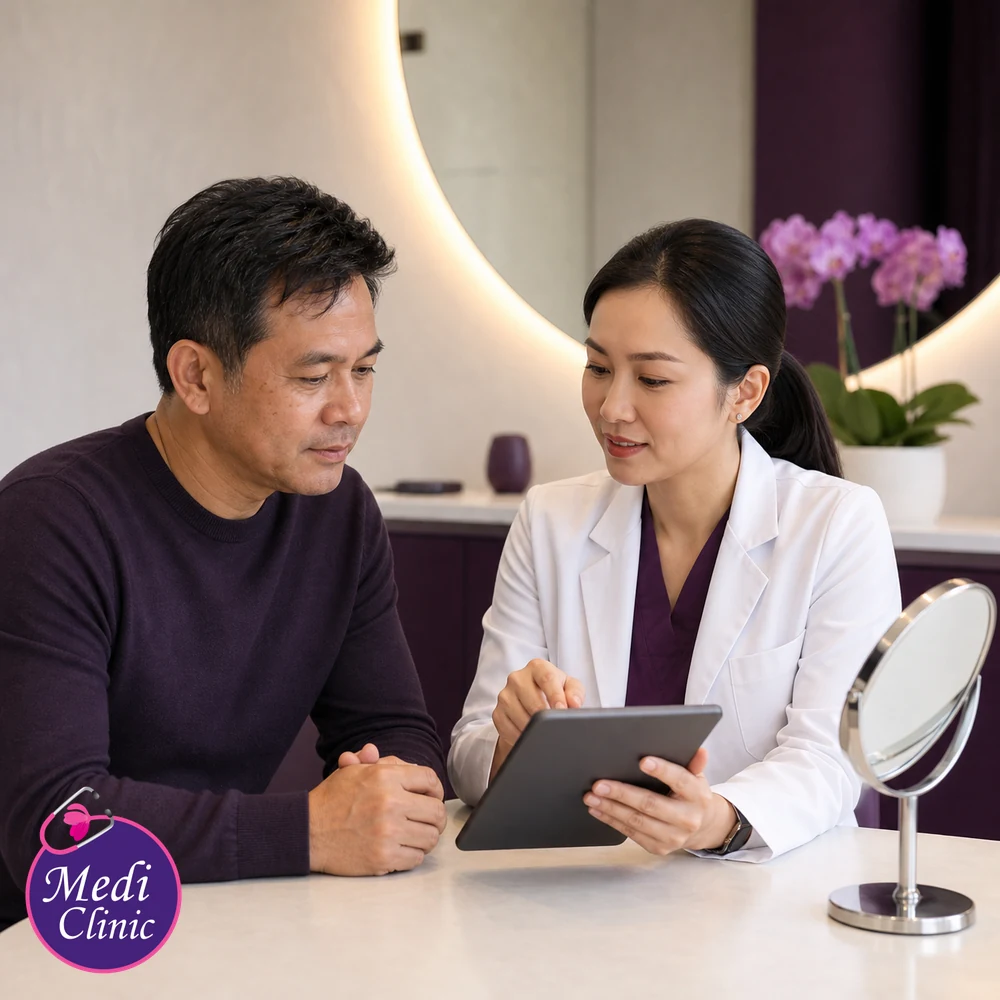 Doctor assessing suitability and contributing factors for Blackheads and Congested Skin Treatment Options