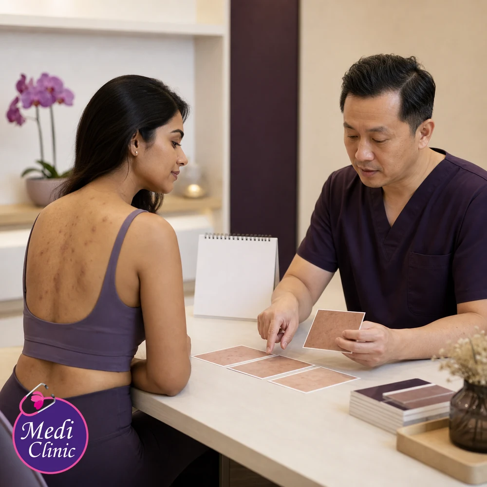 Educational treatment-selection visual for Body and Back Acne Treatment Options