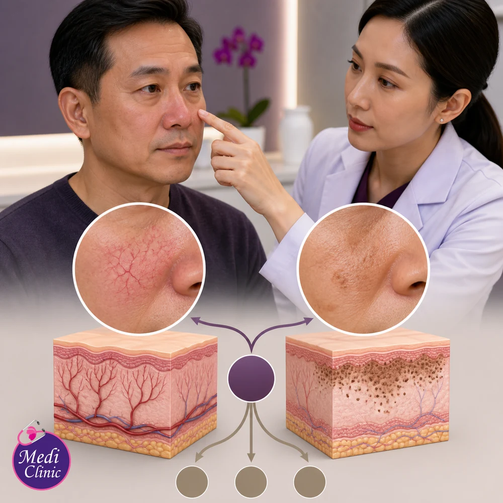 Educational treatment-selection visual for Broken Capillaries and Facial Vein Treatment Options