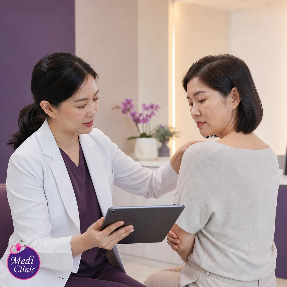 Doctor assessing suitability and contributing factors for Chest and Back Hair Removal Treatment Options