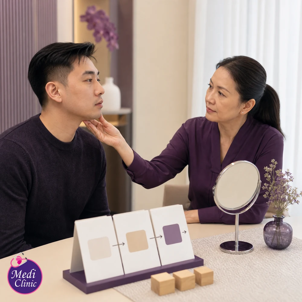 Educational treatment-selection visual for Double Chin and Lower Face Contouring Options