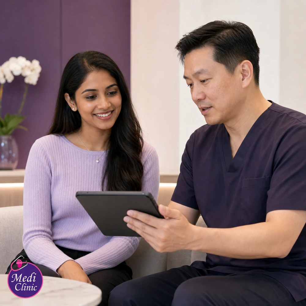 Doctor assessing suitability and contributing factors for Gummy Smile Treatment Options