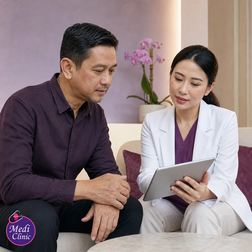 Doctor assessing suitability and contributing factors for Hand Rejuvenation Treatment Options