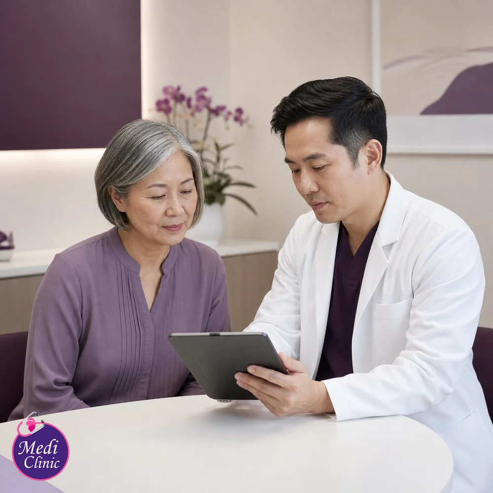 Doctor assessing suitability and contributing factors for Hollow Cheeks and Facial Volume Loss Treatment Options