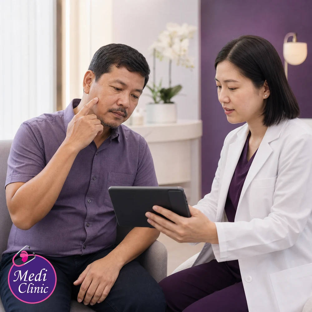 Doctor assessing suitability and contributing factors for Hypertrophic Scar Treatment Options